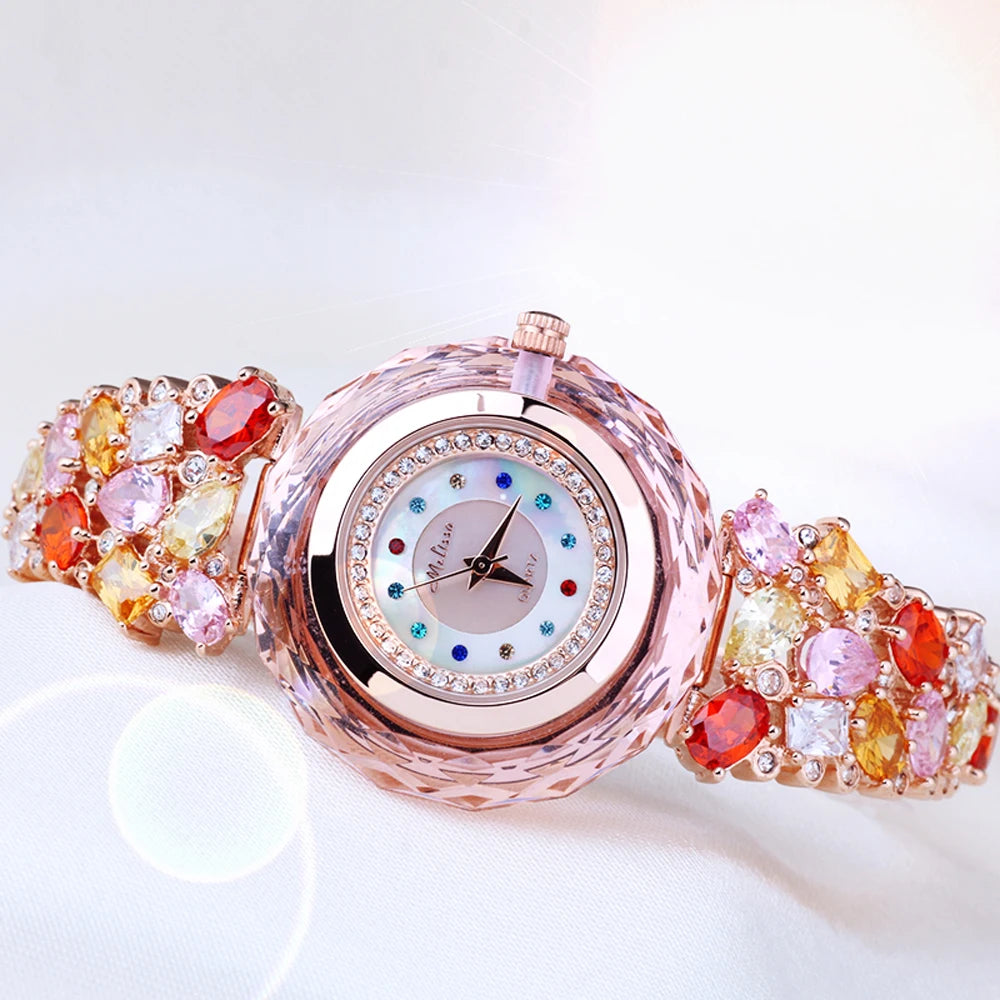 Women's Luxury Crystal Bracelet Watch | Japan Quartz Movement | Rhinestone Shell Dial | Fashion Party Dress Watch with Gift Box - HER SHOP