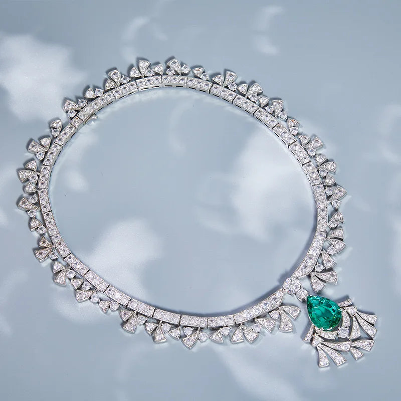 Luxury Green Zircon Necklace & Drop Earrings Set AAA Designer Jewelry for Women | Wedding & Evening Dress Accessories