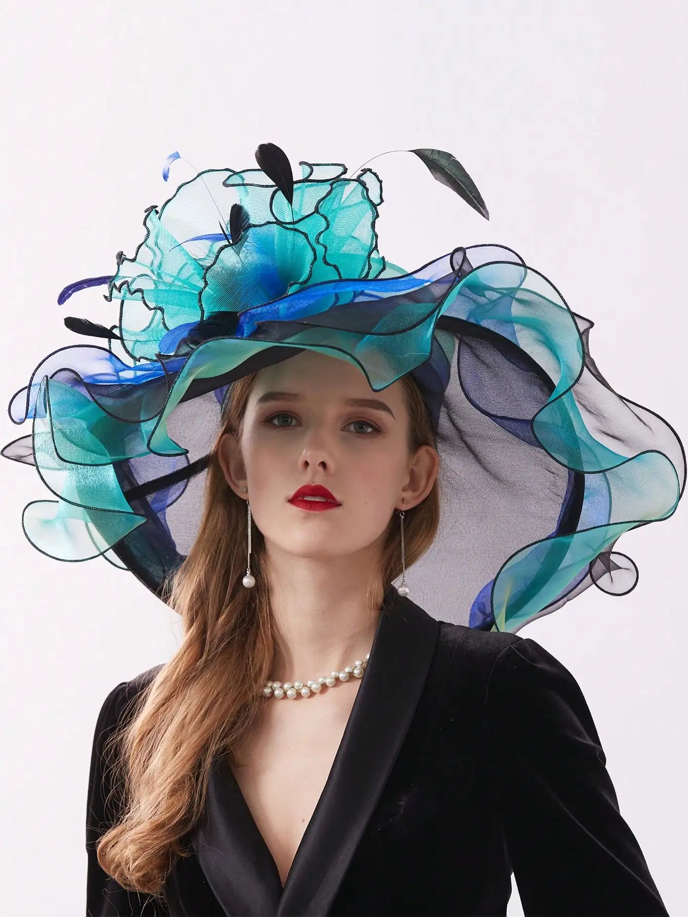 Organza Kentucky Derby Fascinators Hat For Women Ladies Wide Brim Flowers Elegant Wedding Bride Church Party Fedoras Sun Hats