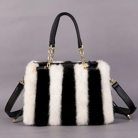 Fur Crossbody Handbag for Women, Female Phone Shoulder Bag, Girls' Wallet, Geometric Mink Fur Handbag, Winter - HER SHOP