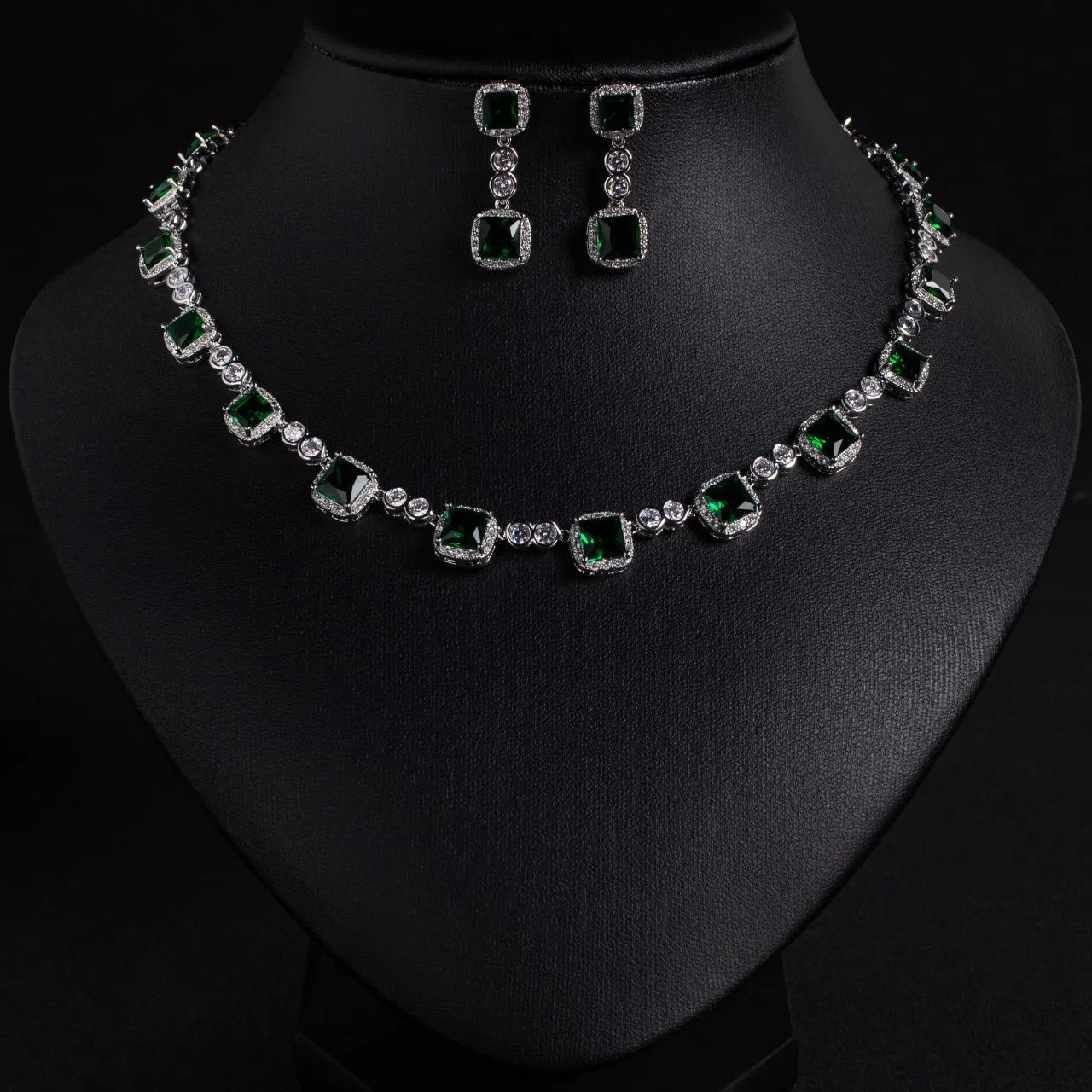 2-Piece Luxury Small Square Zirconia Jewelry Set Elegant Necklace & Earrings for Women | Party, Festival, Prom & Summer Date Look (S-650)