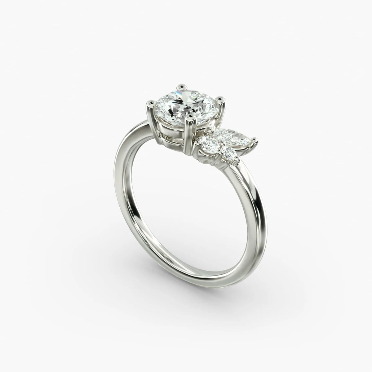 Unique 14K/18K Asymmetrical Marquise and Round Cluster Diamond Wedding Ring Band | D Color VVS Lab-Created Diamond Design