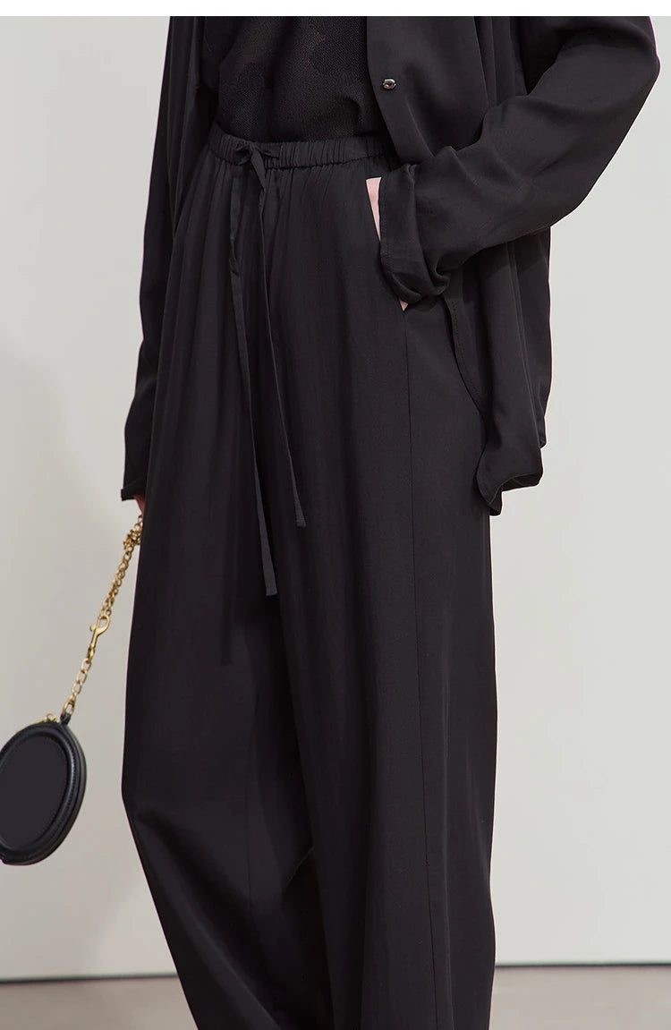 Women’s Solid Drawstring Wide Leg Pants – Casual Loose Full-Length Trousers New Fashion