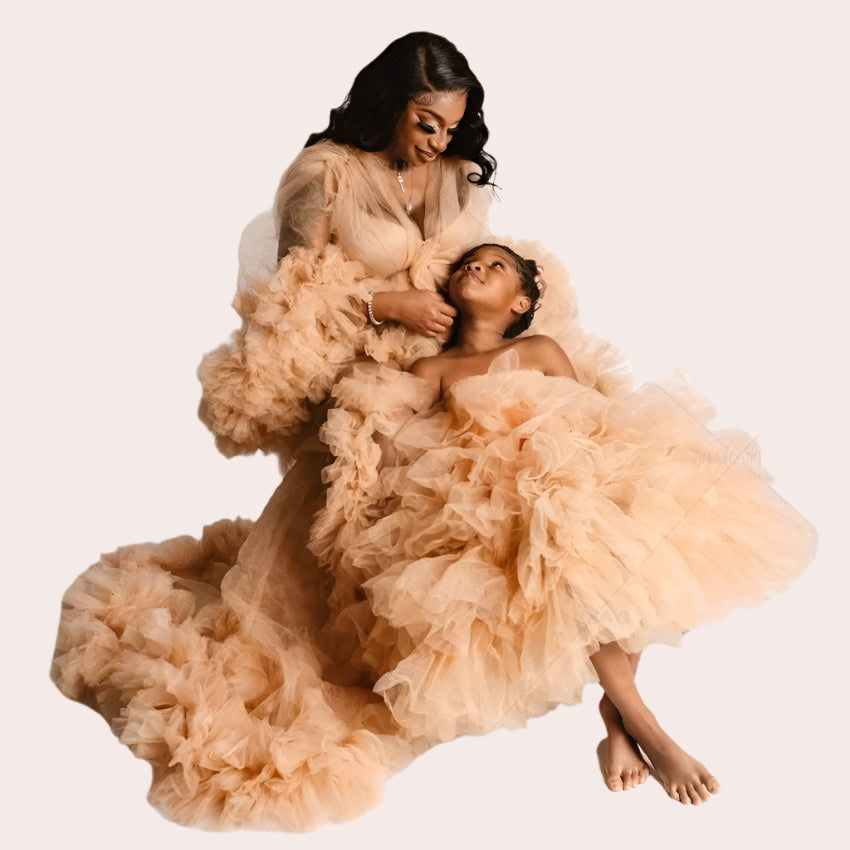 Mummy and Daughter Fluffy Tulle Gown for Photoshoot