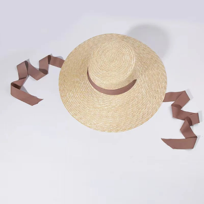 Women Wide Brim Straw Hat with Chin Strap Summer Sun Hats UV Sun Protection Beach Hat Wind Lanyard UPF Derby Travel Hat