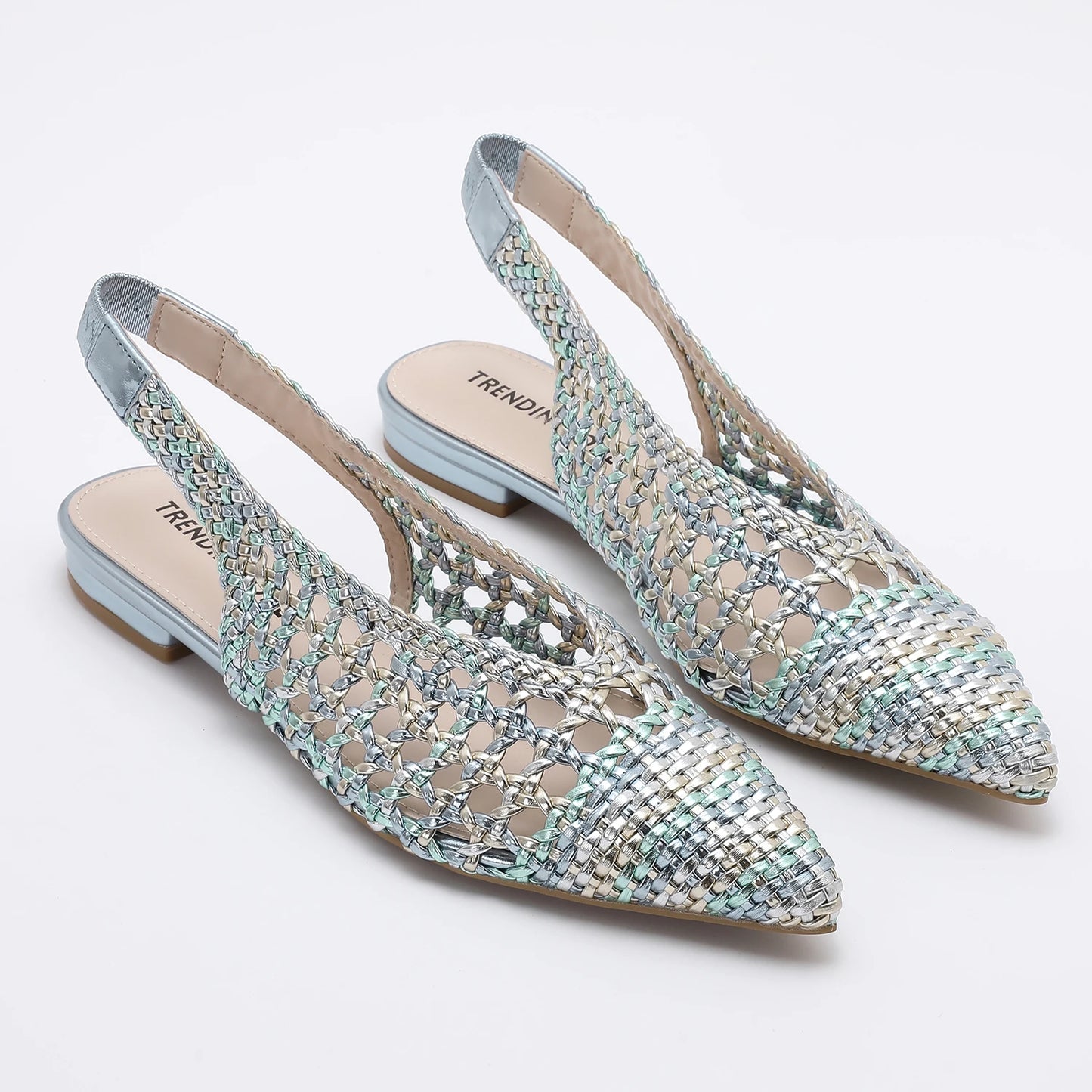 Trendy Women Braided Pointed Toe Slingback Fashion Flat Bottom Elastic Backstrap Sandals