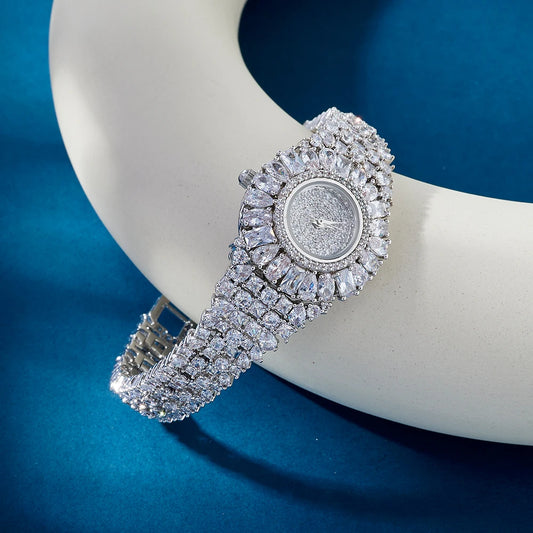 Silver bracelet with diamond accents on a blue velvet background - HER SHOP