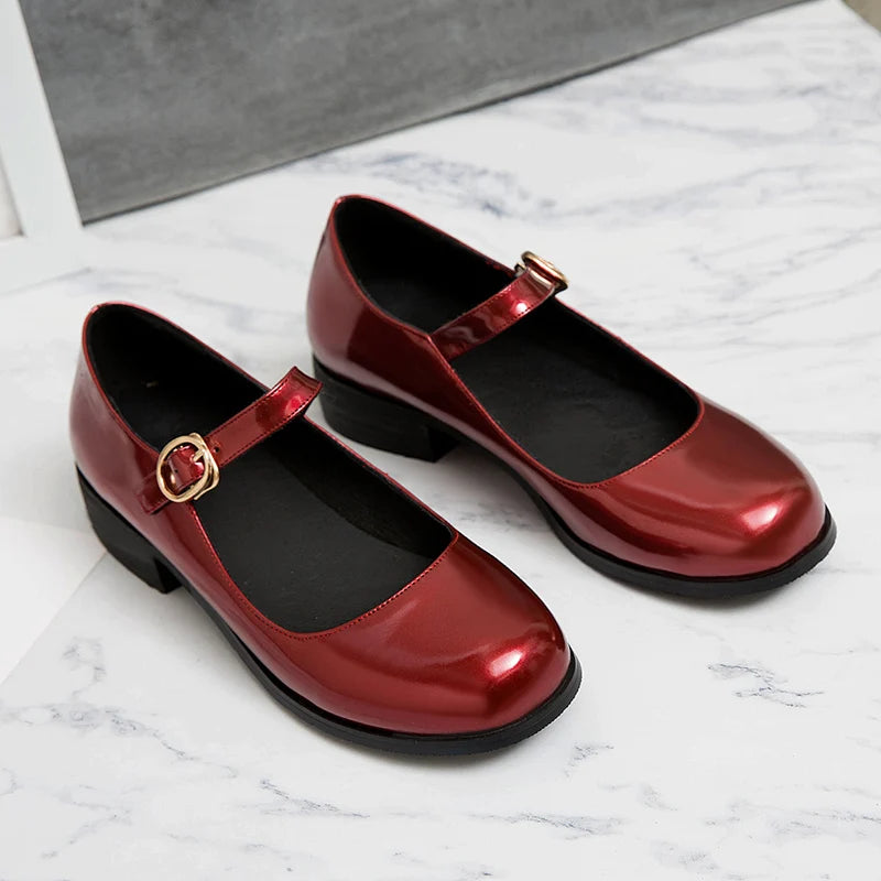 Spring Women's Loafers  -  Casual Patent Leather Mary Janes, Elegant Strap Flats, Comfortable Dance Shoes, Large Sizes up to 45