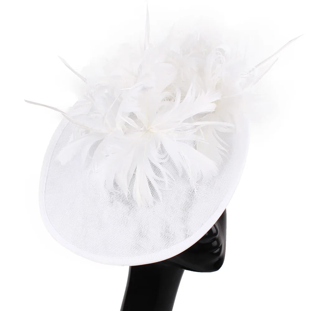 Elegant Floral Feather Fascinator Hat  -  Women's Derby & Wedding Formal Headpiece with Headband