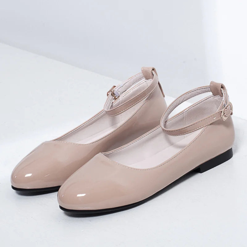 Spring Women's Flat Loafers  -  Casual Elegant Shoes with Ankle Straps, Red, Pink, White Footwear, Perfect for Daily Wear and Dance