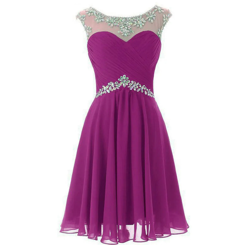 Yellow Chiffon Beaded Crystal Cocktail / Homecoming Dresses