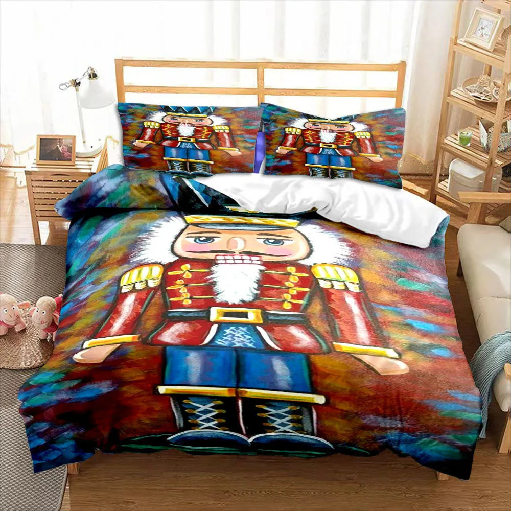 Nutcracker Cartoon Duvet Cover Merry Christmas Navidad Gifts Child Bedroom Decoration Women Men Cartoon Royal Guarder Queen Size
