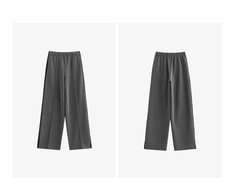 Casual Knit Straight Pants – Elastic Waist Autumn Trousers for Women