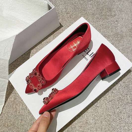 Deluxe Silk High Heel Wedding Shoes - Diamond Buckle, Pointed Toe, Star Style for Women - HER SHOP®