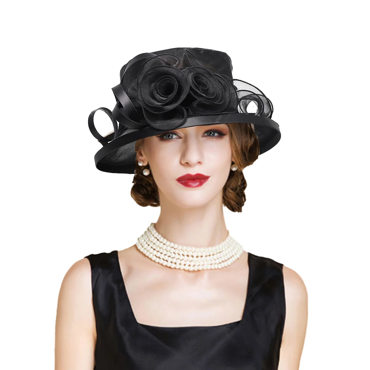 Elegant Flat Top Sun Visor Hats For Women Flower Elegant Wedding Bridal Tea Party Millinery UV Protection Derby Cap Female Hat