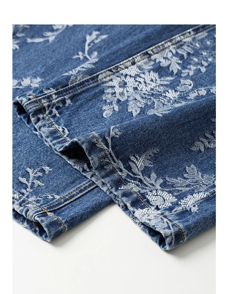 Women’s Cotton Denim Wide-Leg Pants – Autumn Jacquard Straight Jeans | High Street Cowboy Style