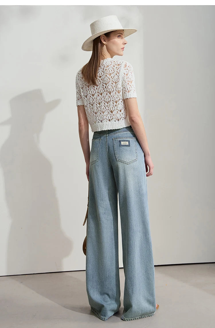 Minimalist Wide-Leg Blue Jeans – Low Waist Loose Fit Women’s Denim Pants