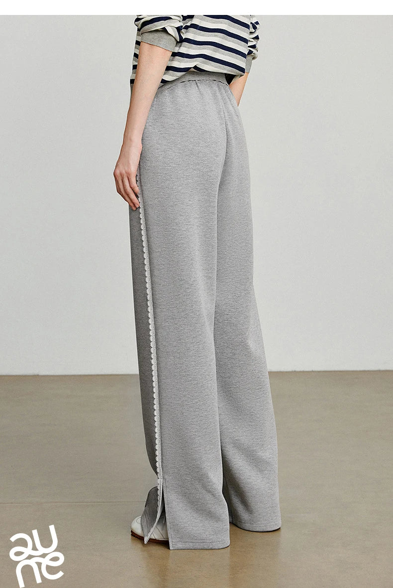 Casual Knit Straight Pants – Elastic Waist Autumn Trousers for Women