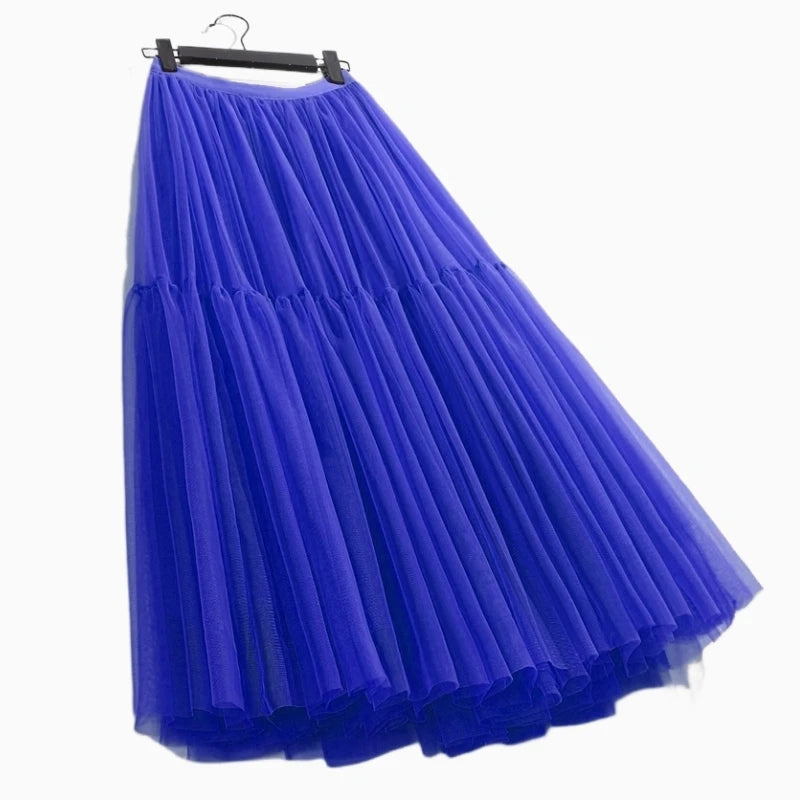 Elegant High Waist Tulle Skirt – Solid Color A-Line Mesh Tutu Skirt for Women