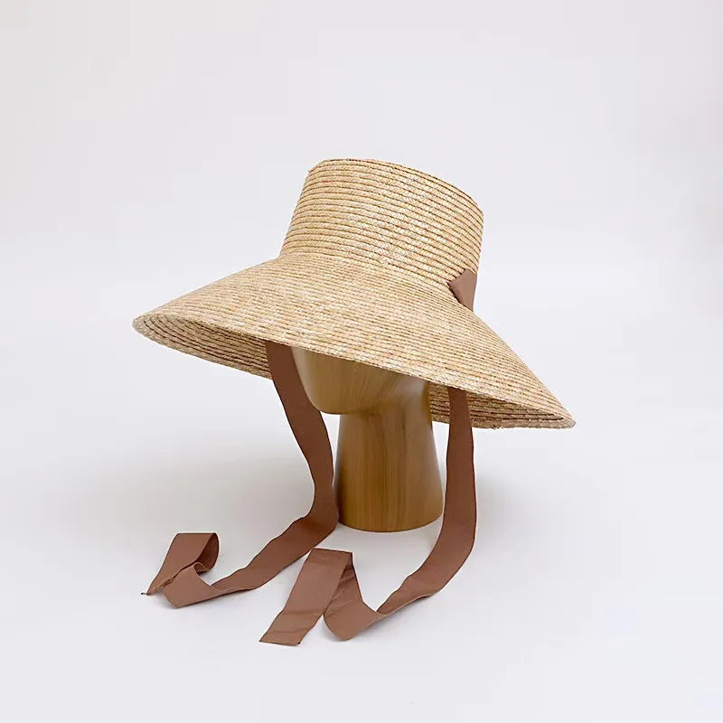 Women Wide Brim Straw Hat with Chin Strap Summer Sun Hats UV Sun Protection Beach Hat Wind Lanyard UPF Derby Travel Hat