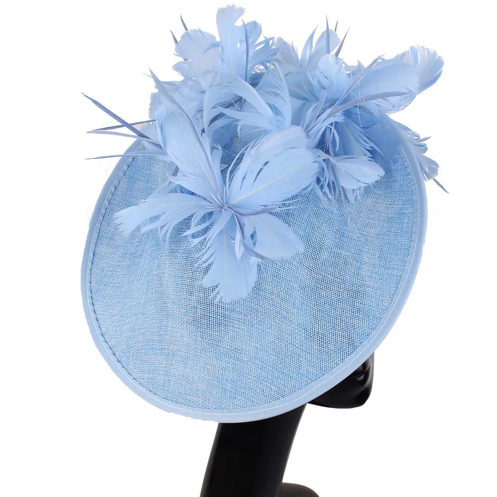 Elegant Floral Feather Fascinator Hat  -  Women's Derby & Wedding Formal Headpiece with Headband