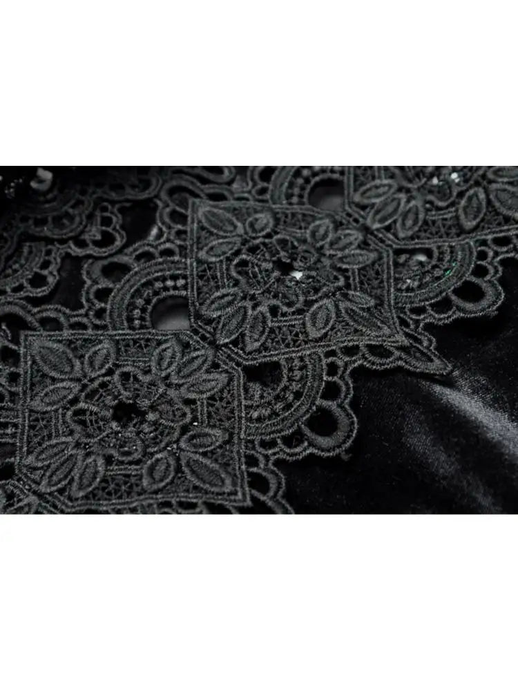 Vertical Collar Lady's Long Dress 2025 Spring And Autumn Hollow Out Stitching Lace Large Hem Women's X-Long Velvet Dresses