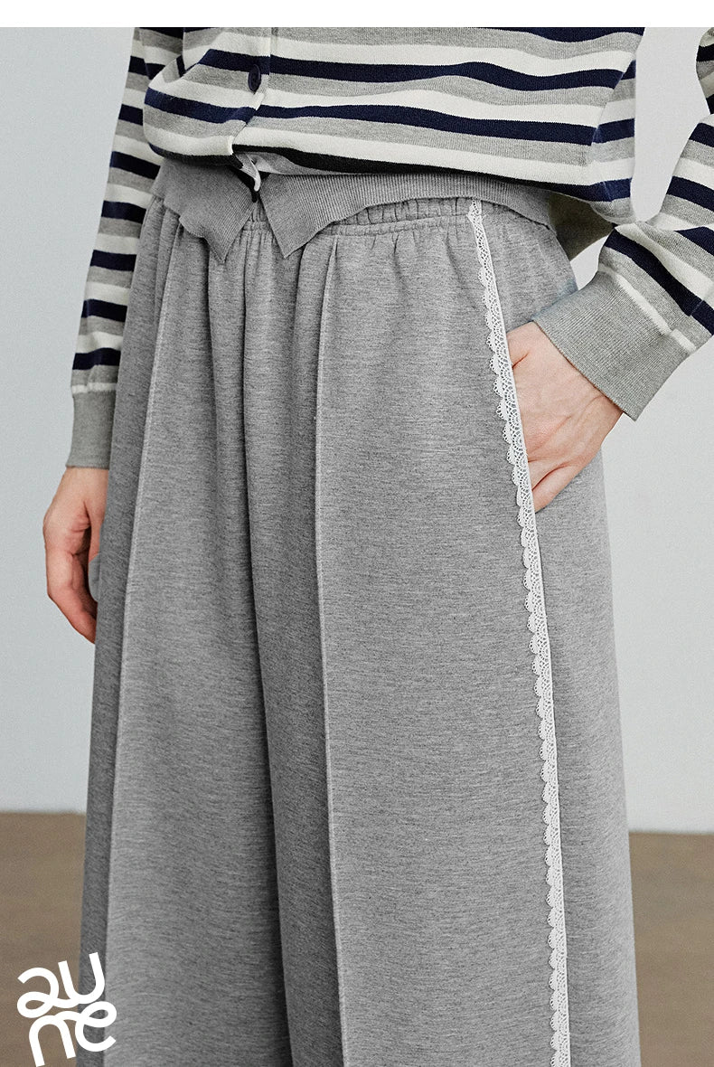 Casual Knit Straight Pants – Elastic Waist Autumn Trousers for Women