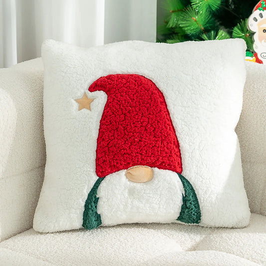 Santa Claus Christmas Pillow Cover Decorative Cartoon Printed & Embroidered Cushion for Sofa, Bed, or Holiday Home Décor - HER SHOP