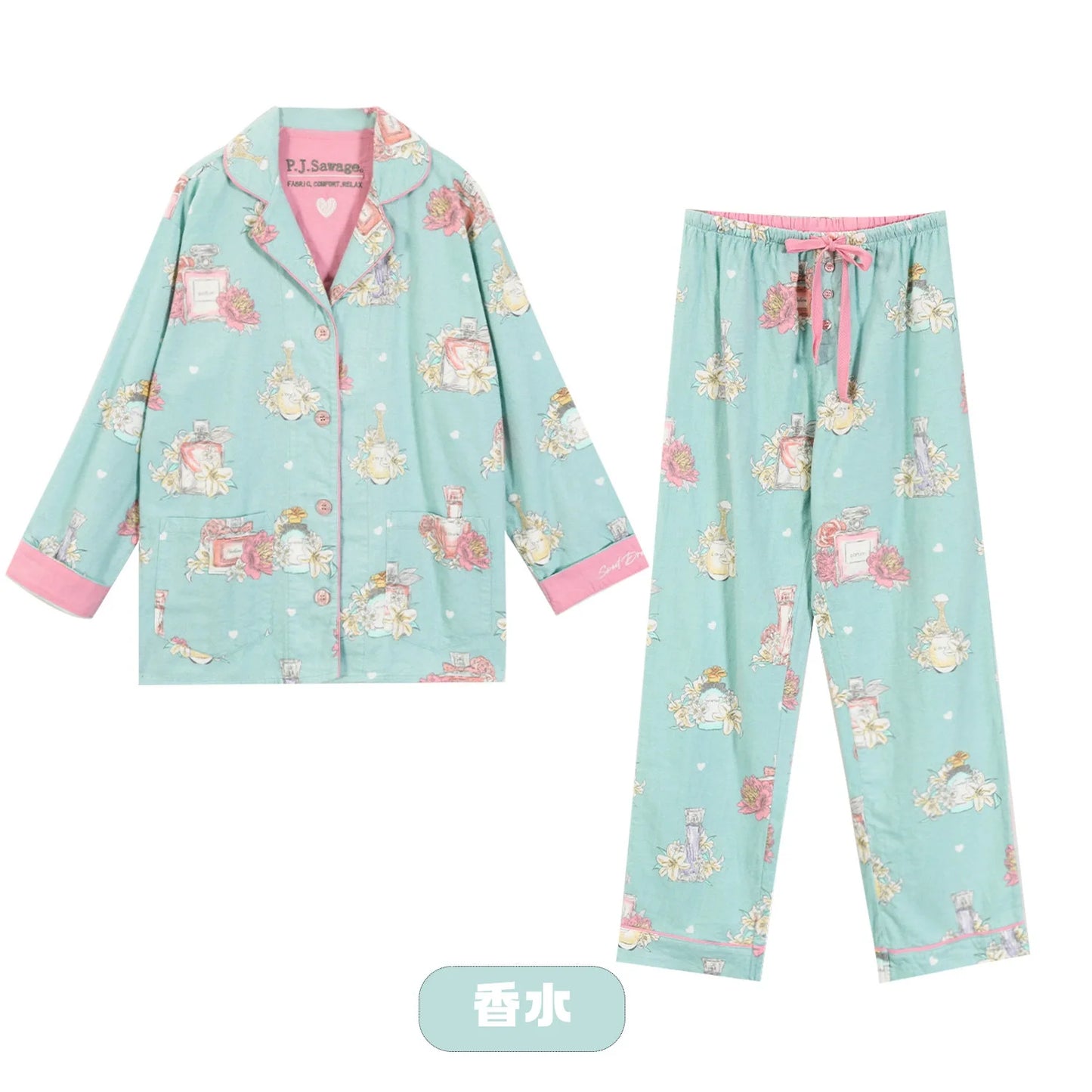 Women’s Cotton Cartoon Pajama Set – Long Sleeve Ankle-Length Pants Autumn Winter Homewear