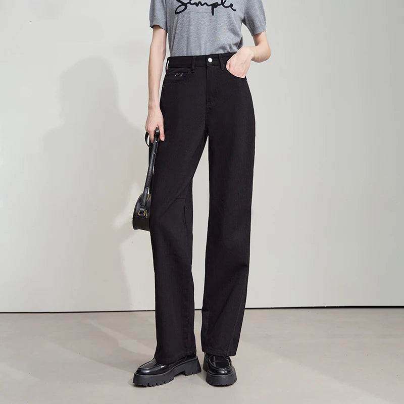 Minimalist Pure Cotton Denim Pants – Retro Casual Office Jeans for Women - HER SHOP