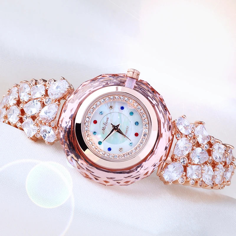Women's Luxury Crystal Bracelet Watch | Japan Quartz Movement | Rhinestone Shell Dial | Fashion Party Dress Watch with Gift Box - HER SHOP