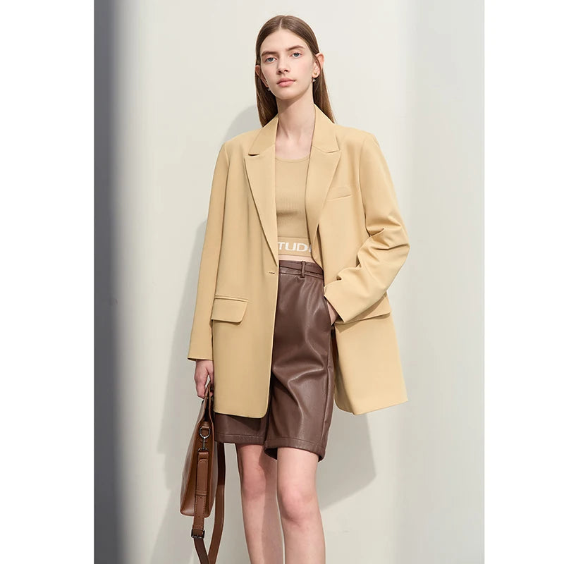 Minimalist Women's Blazer  -  Spring Collection Loose Office Jacket, Elegant Solid Color Coat for Women
