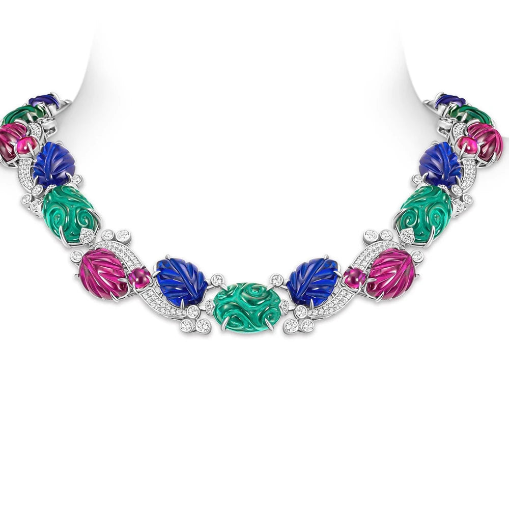Colorful necklace with floral designs on a White background, featuring the brand 'KQDANCE'.
