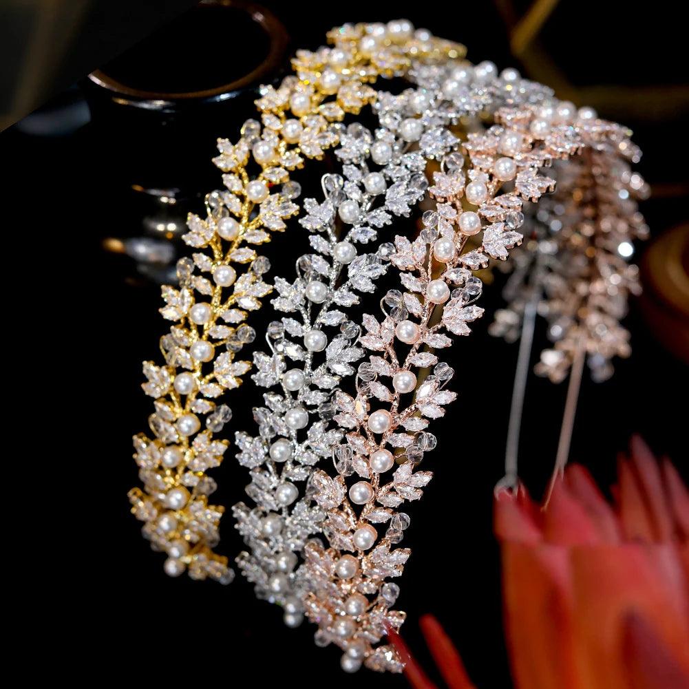 2029 New Crystal Pearl Hairbands Fashion Bridal Tiara Crowns Wedding Hair Accessories CZ Headwear Bridesmaid Headband Jewelry