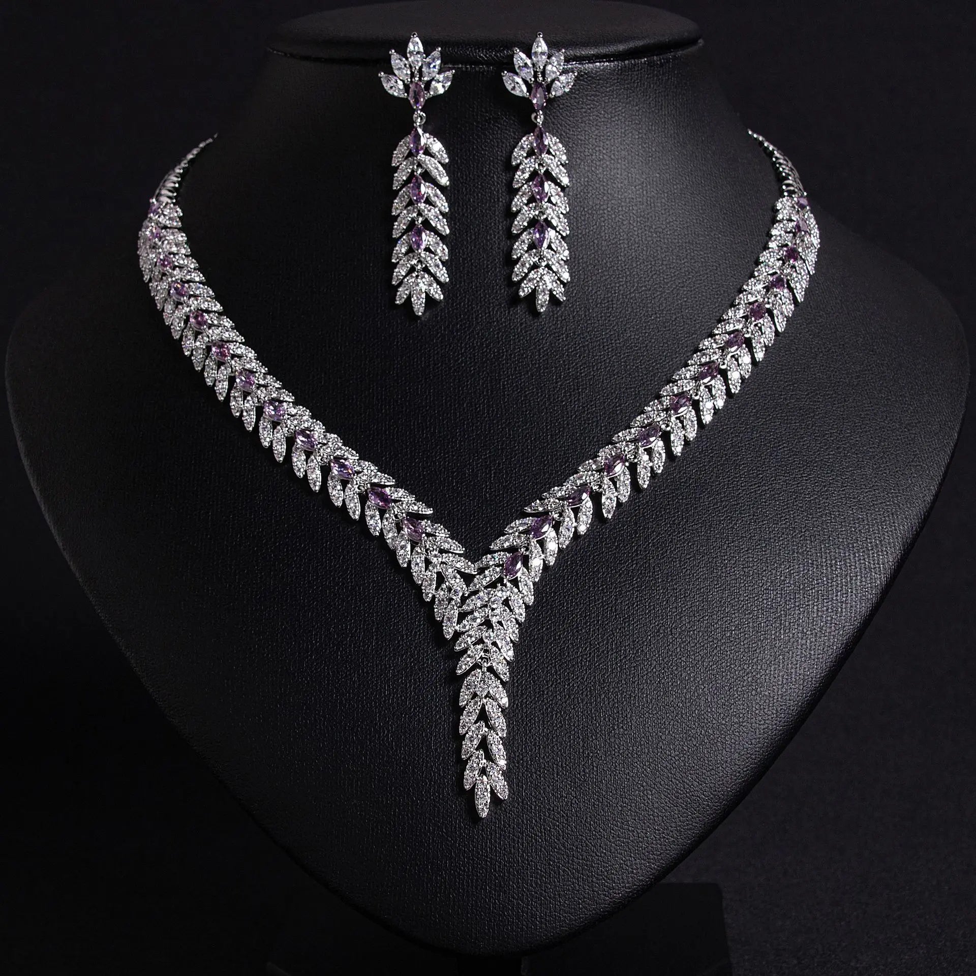 Cubic Zirconia Luxury Women's Jewelry Set – Necklace & Earrings for Wedding, Party, or Holiday Gift