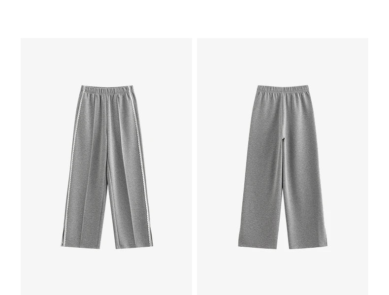 Casual Knit Straight Pants – Elastic Waist Autumn Trousers for Women