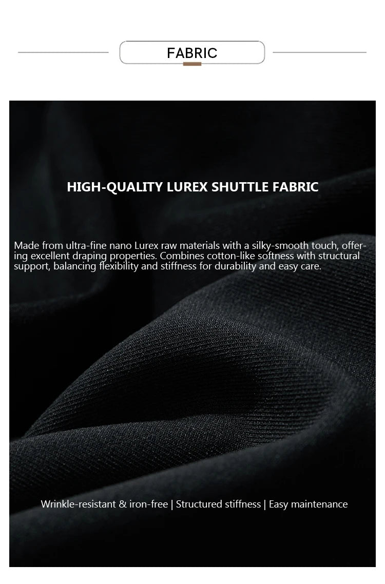 High-quality Lurex shuttle fabric with text on a black background