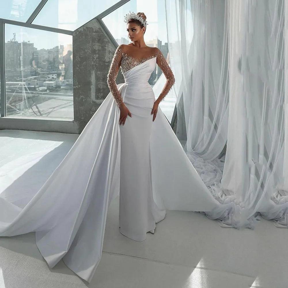 Custom Made Elegant Mermaid Wedding Dress Illusion Neckline, Beaded HER SHOP Custom Made Elegant Mermaid Wedding Dress Illusion Neckline, Beaded HER SHOP