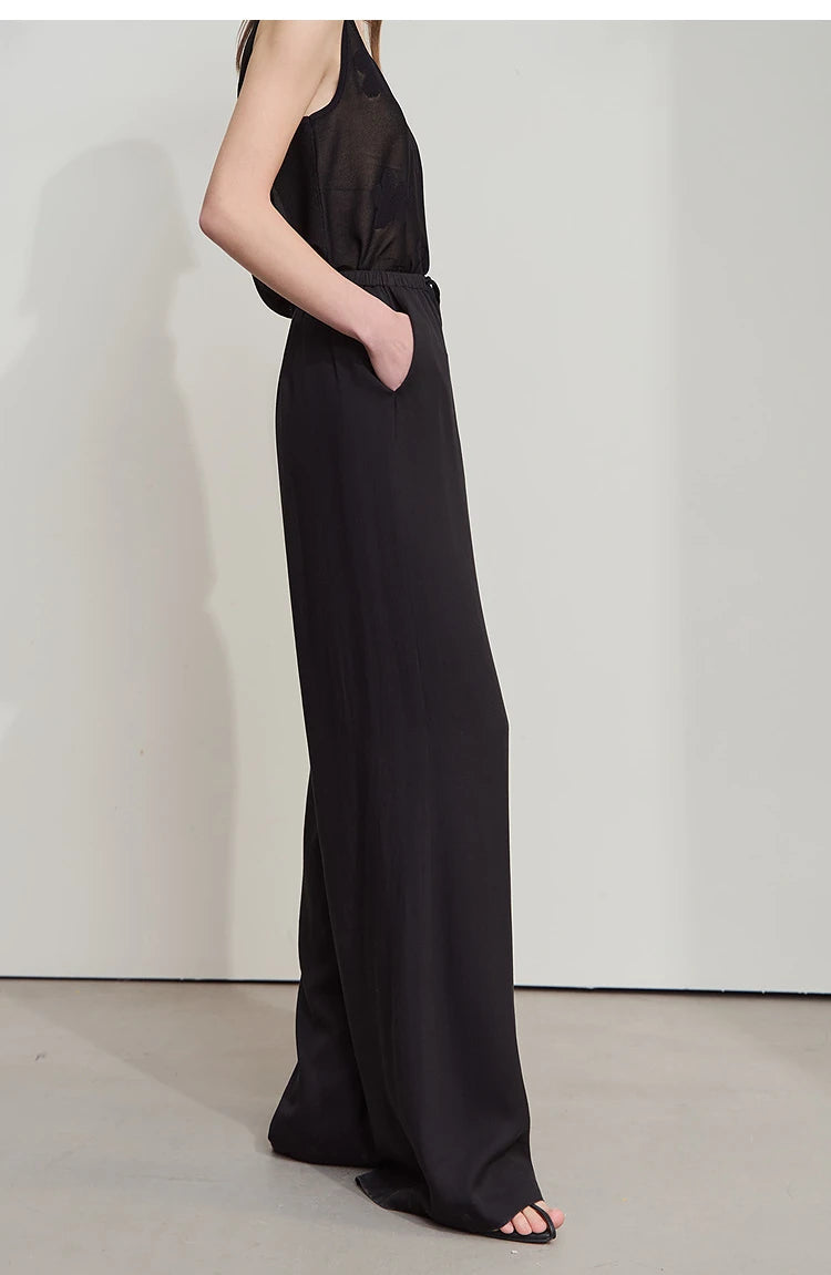 Women’s Solid Drawstring Wide Leg Pants – Casual Loose Full-Length Trousers New Fashion