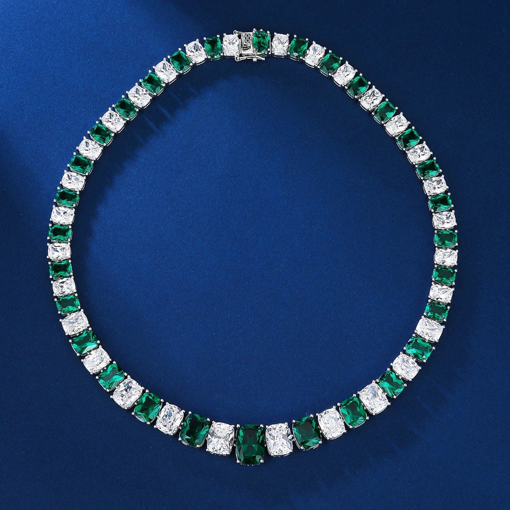 Luxury 925 Sterling Silver Necklace with Sapphire & High-Carbon Diamond Accents
