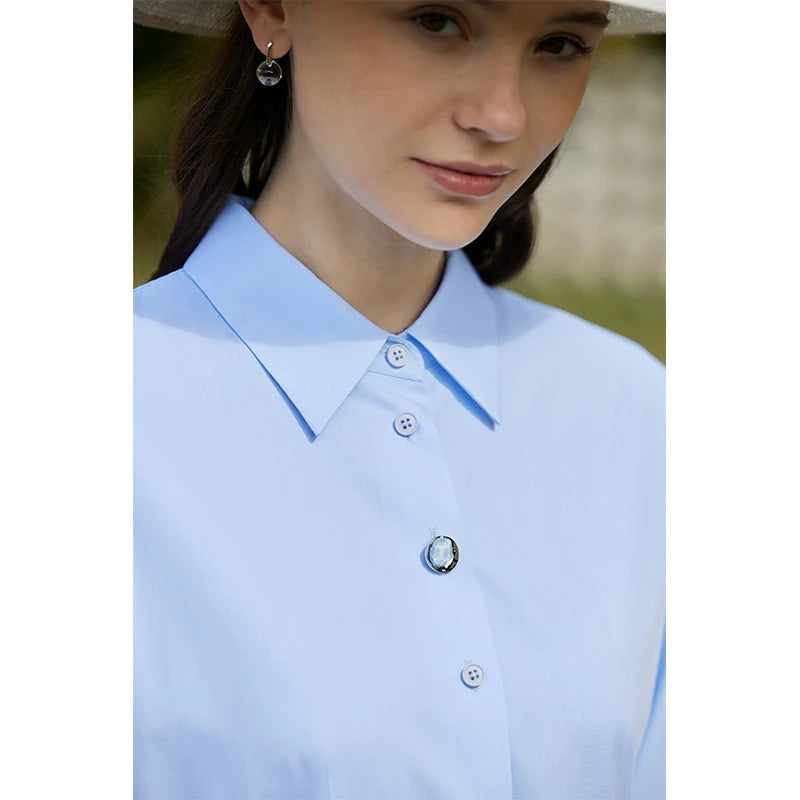 Minimalist Women's Shirt Dress – 2023 Spring Collection, White Pleated Long Dress with Waist Belt, Elegant Casual Style