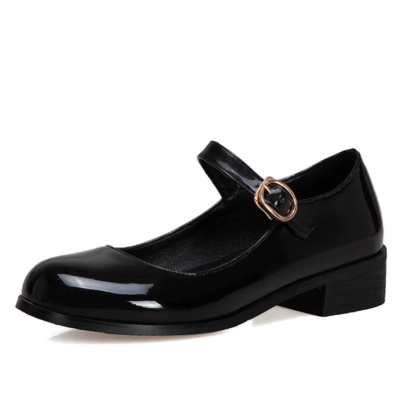 Spring Women's Loafers  -  Casual Patent Leather Mary Janes, Elegant Strap Flats, Comfortable Dance Shoes, Large Sizes up to 45