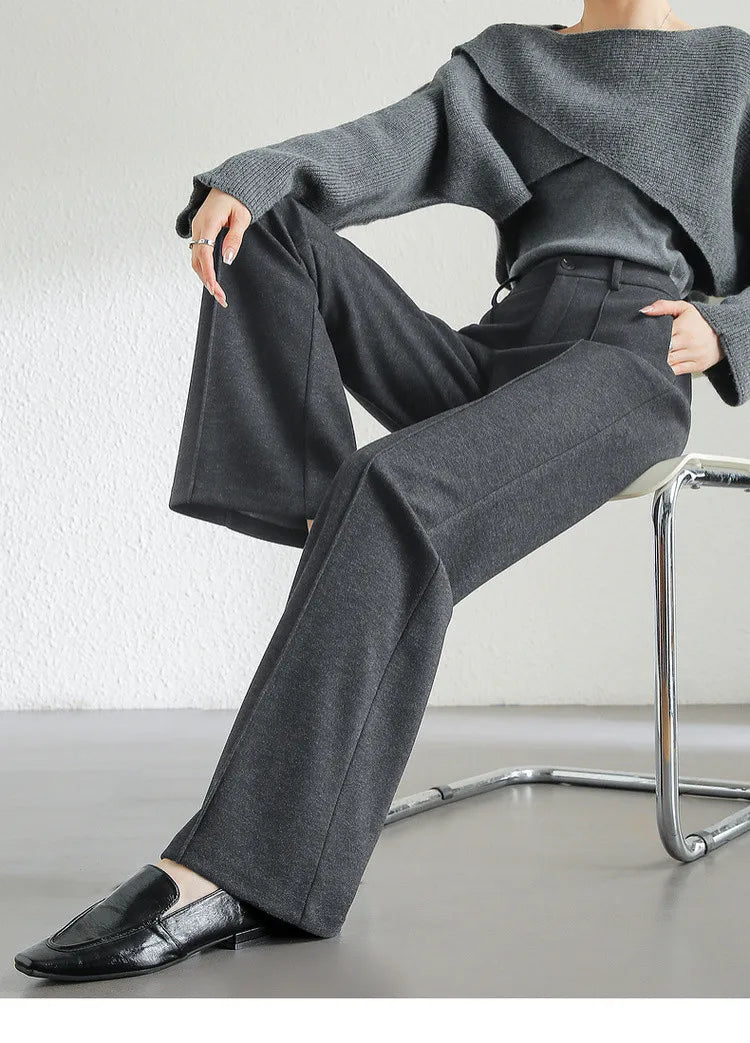High Waist Wool Blend Flare Pants – Warm Winter Office Trousers for Women