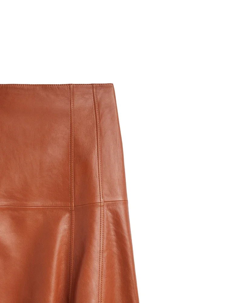 Leather Long 80cm Skirt Women New Fashion Attractive Seam Design Pleated Maxi Skirt Ladies Faldas Largas Streetwear Customizable