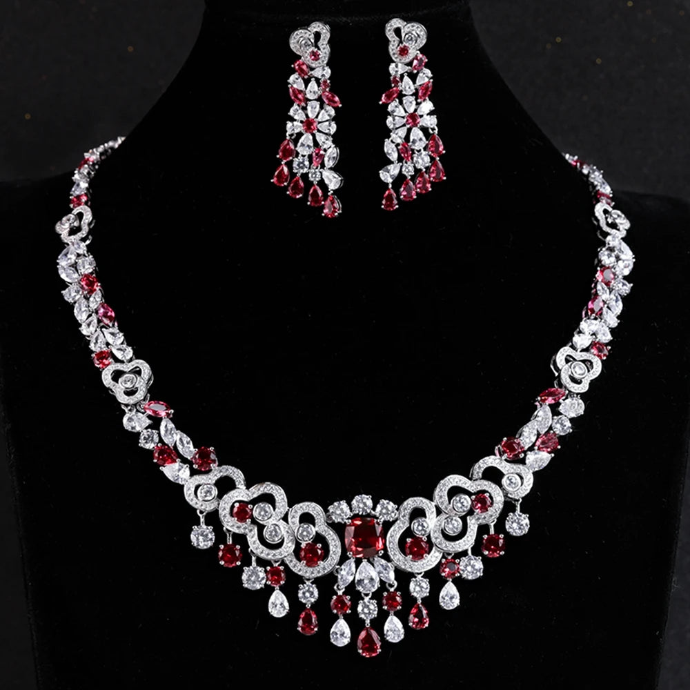 Vintage 925 Sterling Silver Moissanite & Sapphire Jewelry Set – Earrings & Necklace for Women