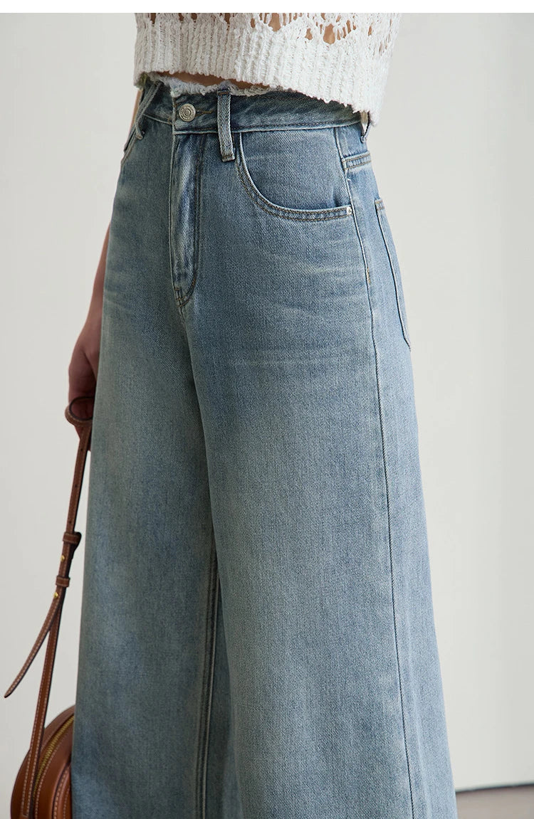 Minimalist Wide-Leg Blue Jeans – Low Waist Loose Fit Women’s Denim Pants