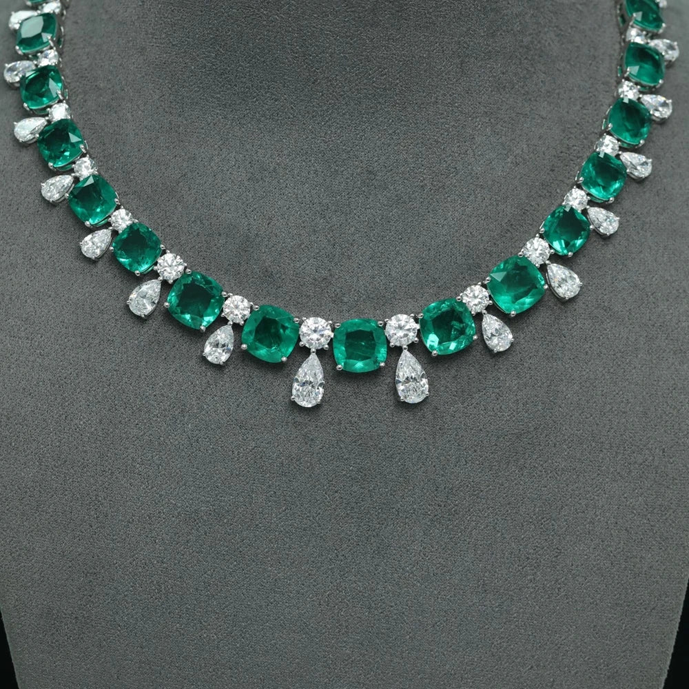 Vintage 100% 925 Sterling Silver 17MM Emerald High-Carbon Diamond Gemstone Pendant Necklace Fine Jewelry, Anniversary Gifts
