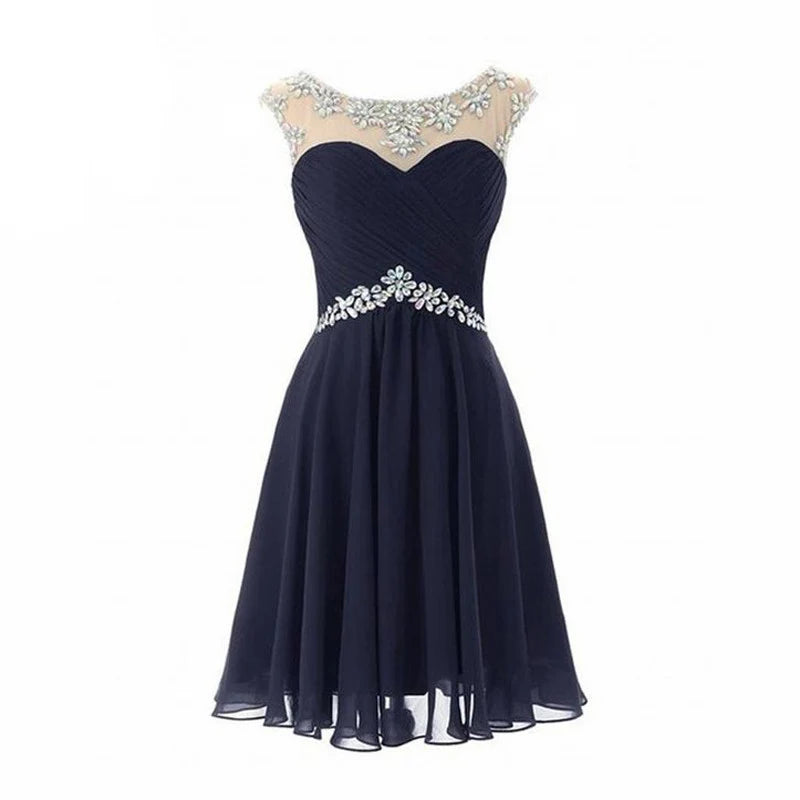 Yellow Chiffon Beaded Crystal Cocktail / Homecoming Dresses