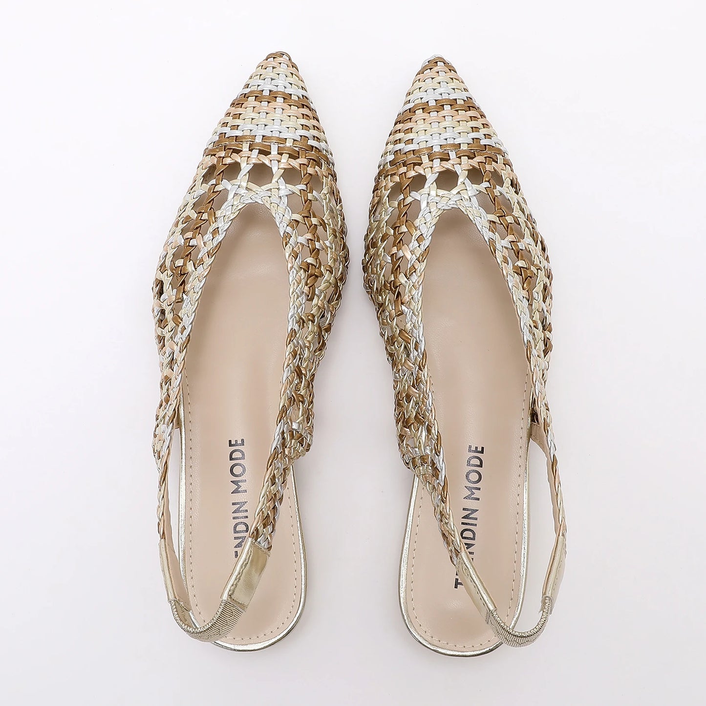 Trendy Women Braided Pointed Toe Slingback Fashion Flat Bottom Elastic Backstrap Sandals