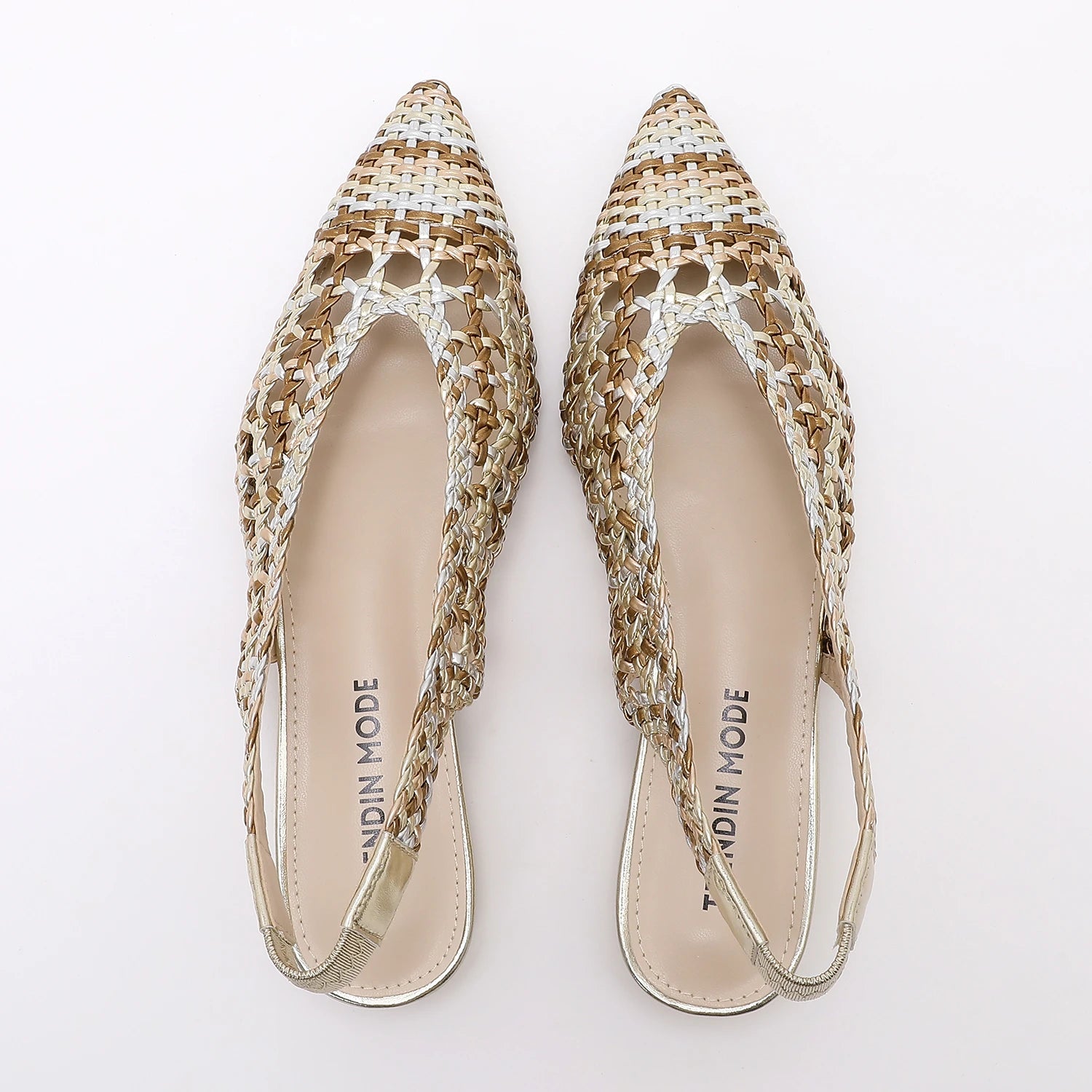 Trendy Women Braided Pointed Toe Slingback Fashion Flat Bottom Elastic Backstrap Sandals